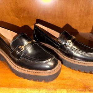 Sam Edelman Black Leather Loafers with Gold Accent